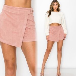 Faux suede pink wrap skort